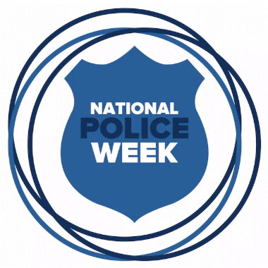 National Police Week in shape of badge with three circles around it a little offset
