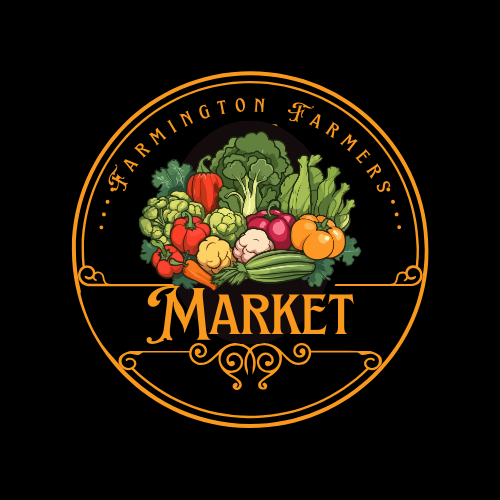 Farmington Farmers Market logo with a produce illustration in the middle