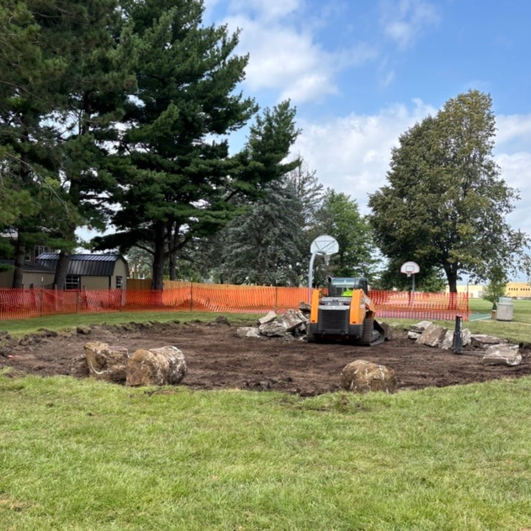 Westview Acres Park with area dug up for playground equipment installation