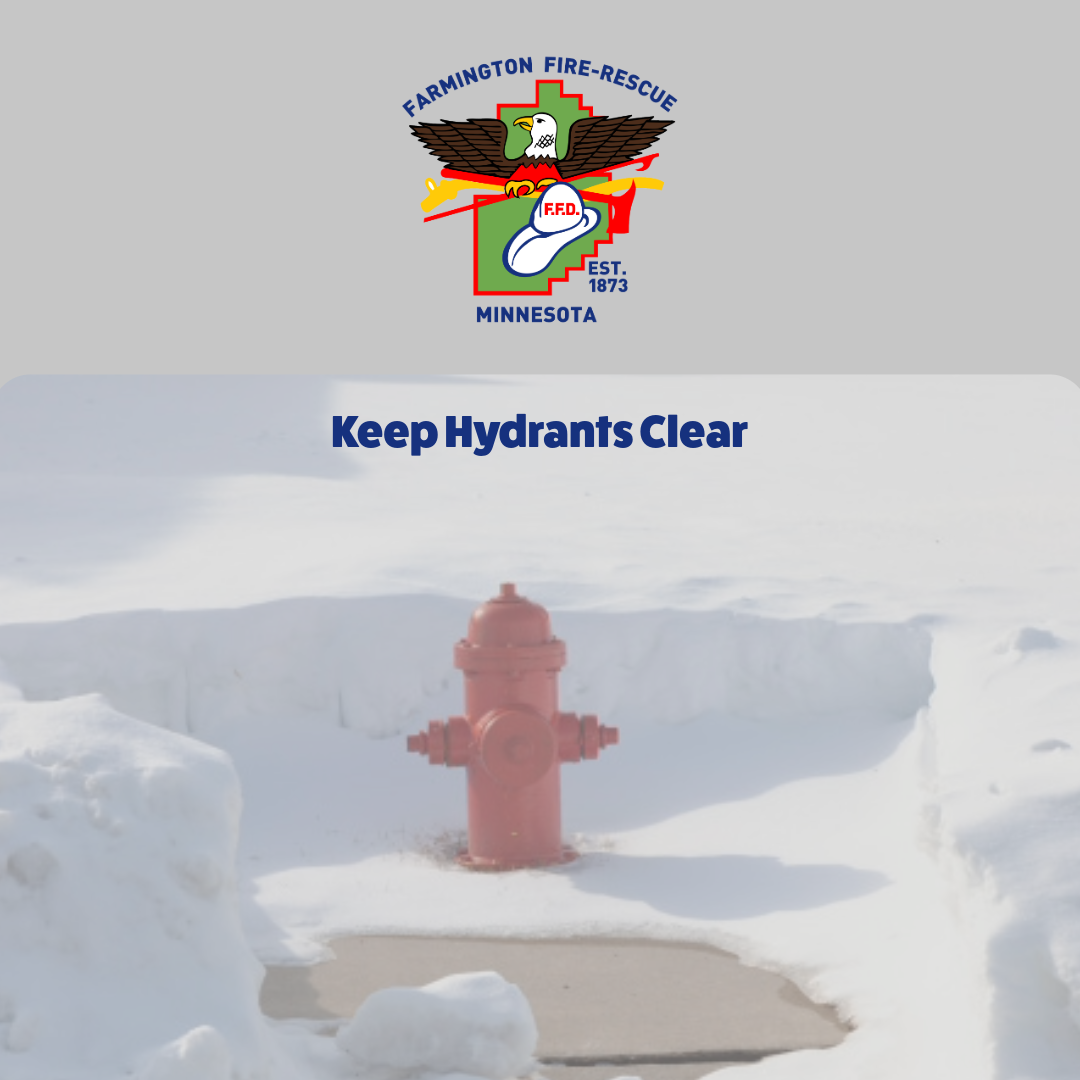 Farmington Fire-Rescue logo with fire hydrant clear of snow 3 ft around