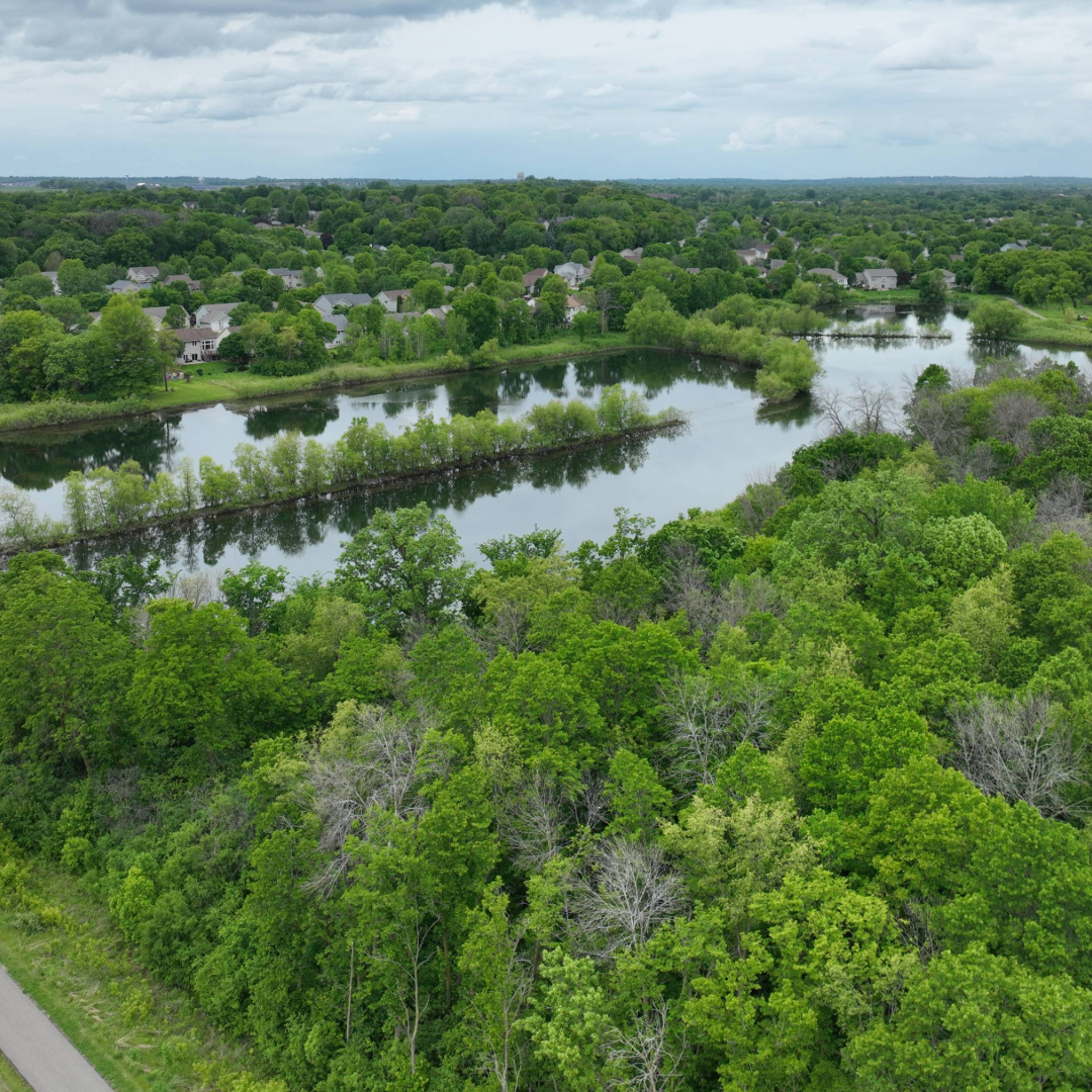Aerial view of Jim Bell Park stormwater ponds