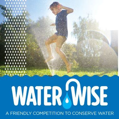 Water Wise Challenge logo with kid jumping through sprinkler
