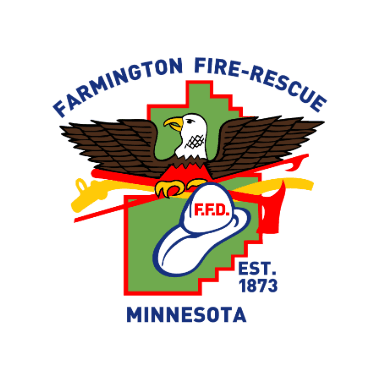 Farmington Fire Rescue logo with eagle in front of outline of area with firefighter hat and axe